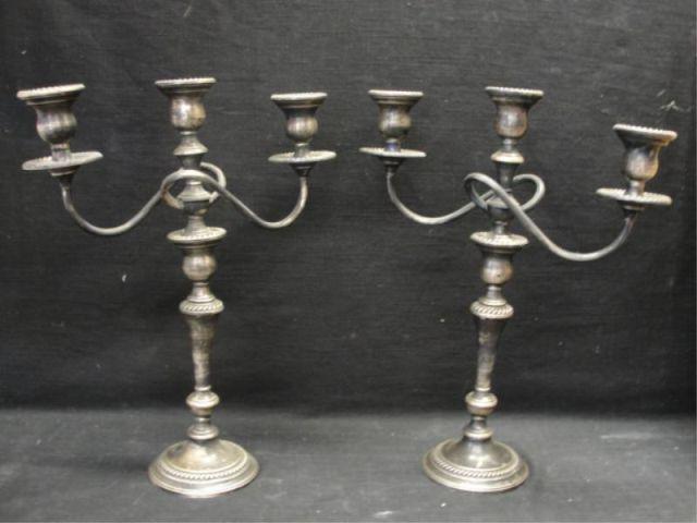 Pair of 3 Arm Sterling Weighted Candelabra.