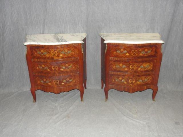 Pair of Inlaid Marbletop 3 Drawer