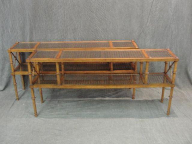 Pair of 2 Tiered Glass Top Bamboo