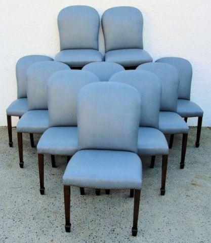 12 Dining Chairs with Blue Leather Upholstery.