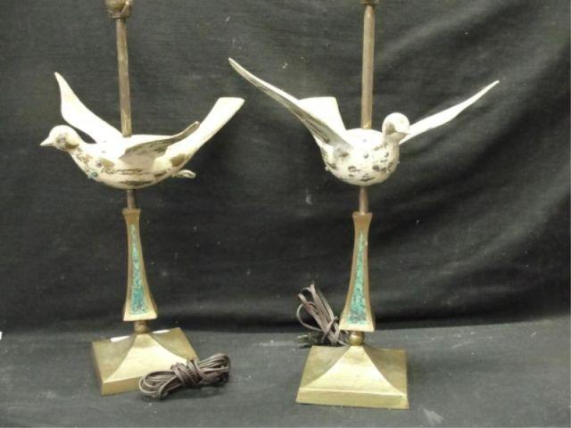 Pair of Brass Malachite Dove bd2f6