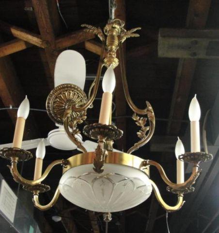 Art Deco Gilt Metal & Glass Chandelier.