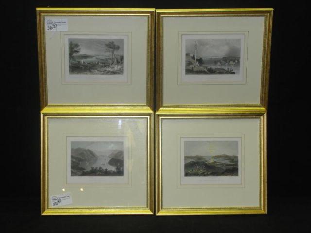 4 Framed Hand Colored Prints. From