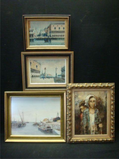 4 Signed Paintings Venice Nautical  bd904