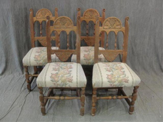 4 Oak Tudor Style Chairs From bd94f