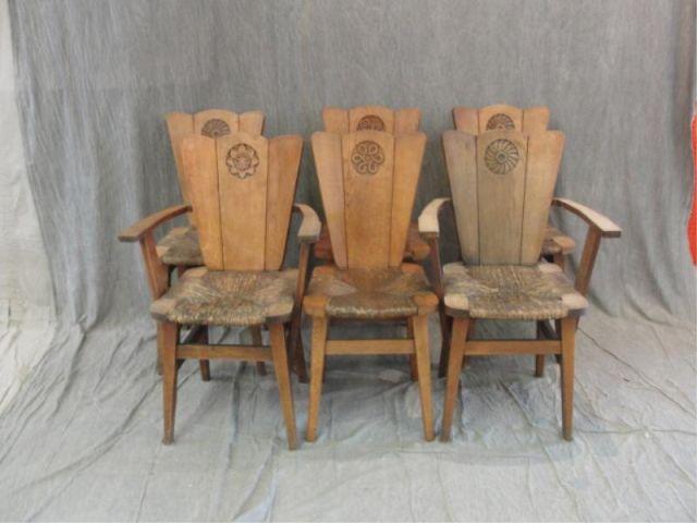 11 Oak Arts and Crafts Style Chairs.