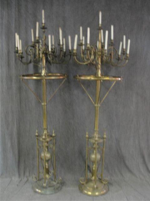 Pair of Brass Multi Arm Torchieres bd968