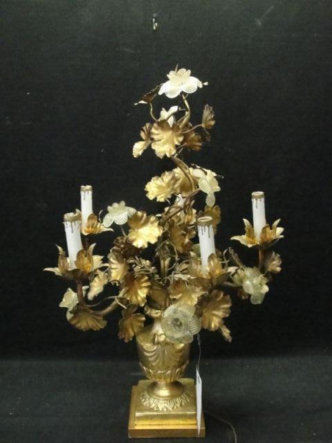Gilt Metal Floral Form Lamp with Giltwood
