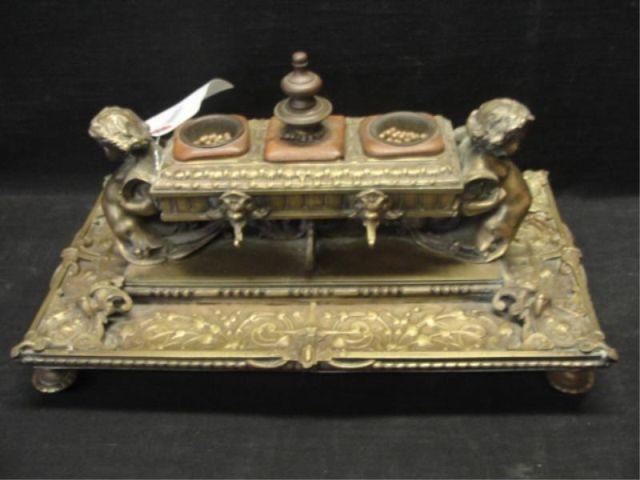 Gilt Metal Victorian Inkwell. From