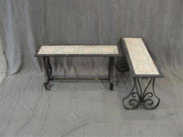 Pair of Iron and Tile Top Tables.
