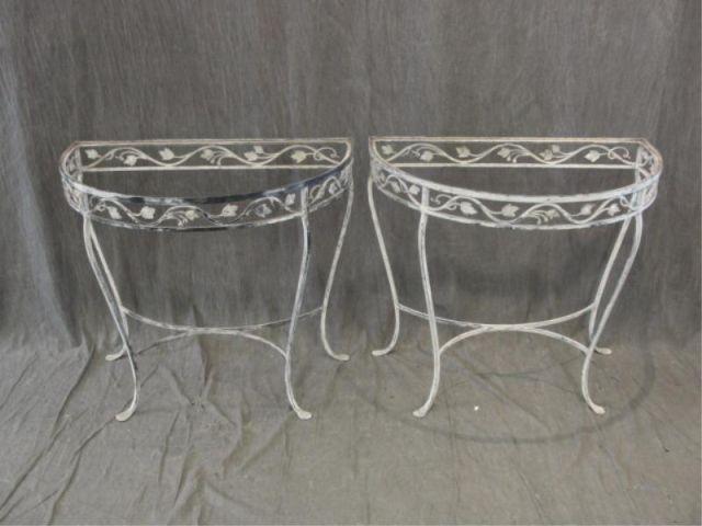 Pair of Iron Demilune Console Tables.