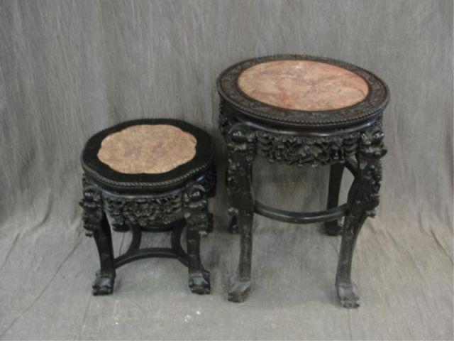 2 Asian Style Highly Carved Marbletop