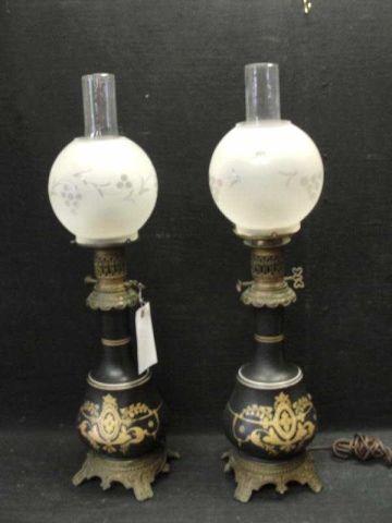 Pair of Black Gilt Oil Lamps  bda38