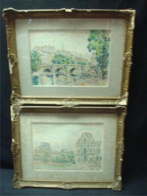 2 French Framed Watercolors with bda8a