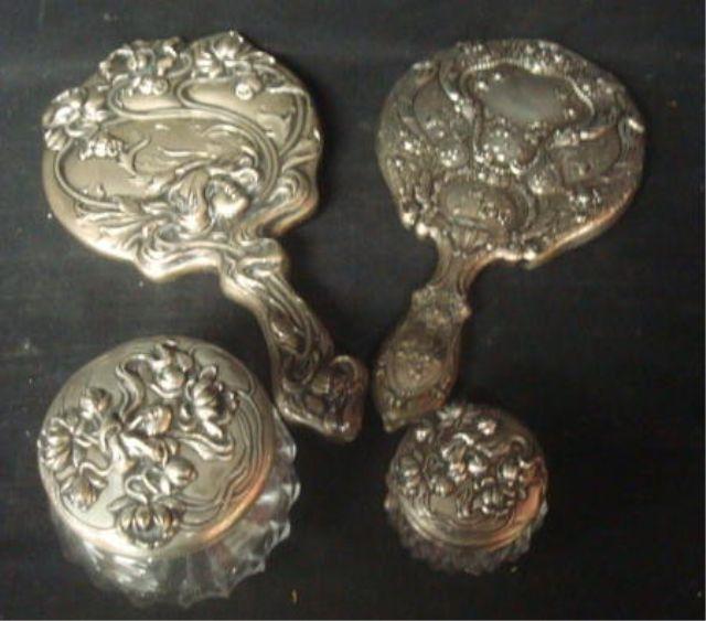 Sterling. 4 Vanity Pieces. 2 mirrors