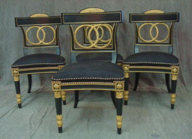 4 Neoclassical Style Black Lacquer