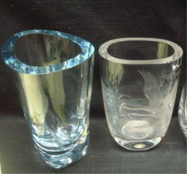 2 Signed Midcentury Glass Vases.