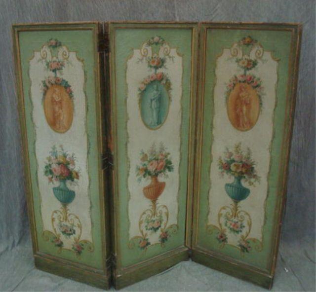3 Panel French Painted Screen.