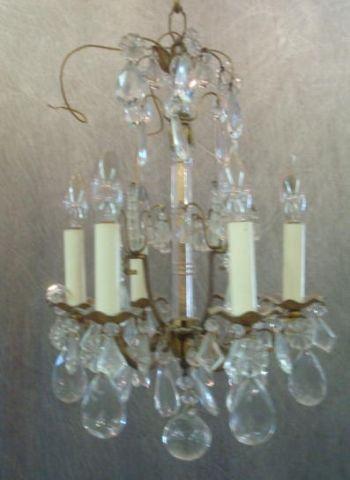 Gilt Metal and Crystal 6 Arm Chandelier  bdb11