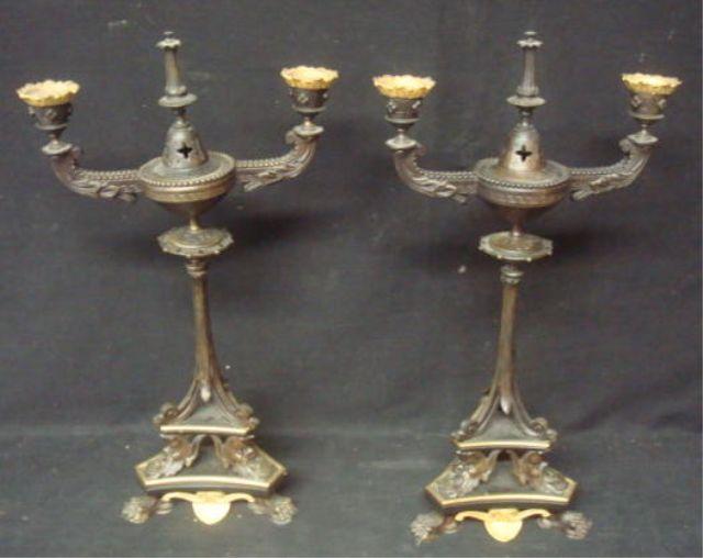 Pair of Bronze Candlesticks Incense bdb19