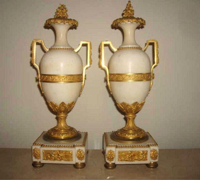 Pair of Bronze and Marble Urns  bdb1d