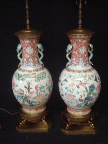 Pair of Asian 2-Handled Vases as Lamps.