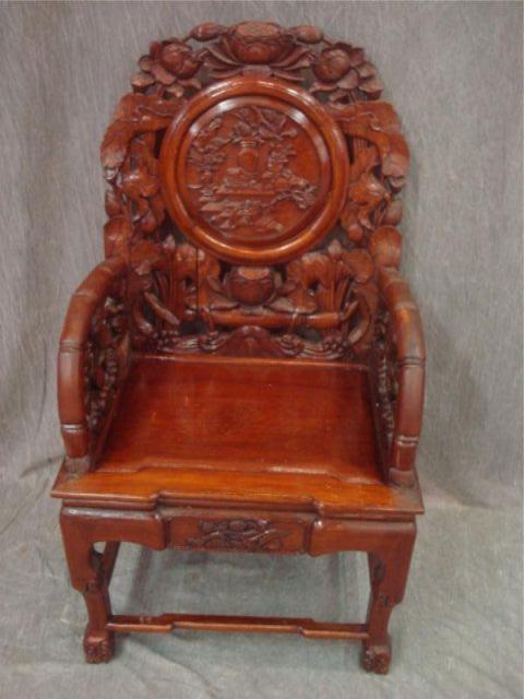 Asian Highly Carved High Back Armchair.