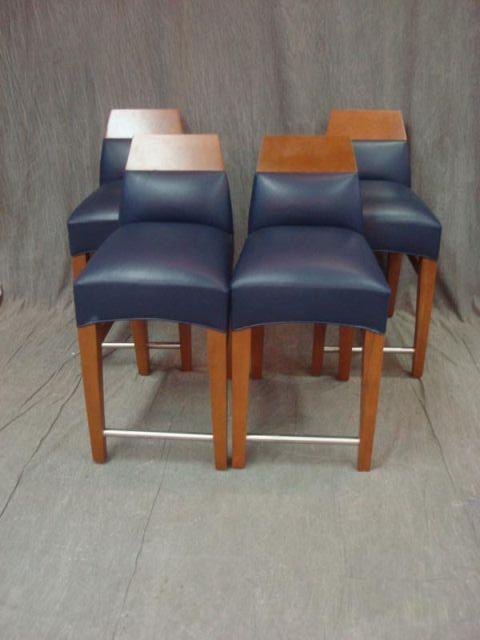 4 Blue Leather Stools Wood and bdcef