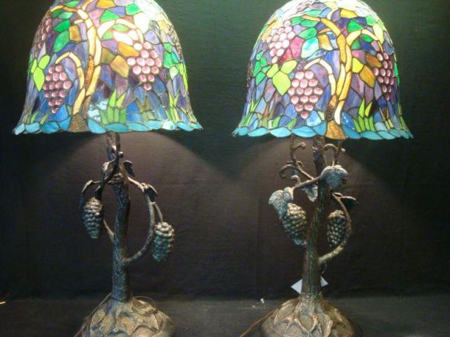 Pair of Bronze Grapevine Lamps