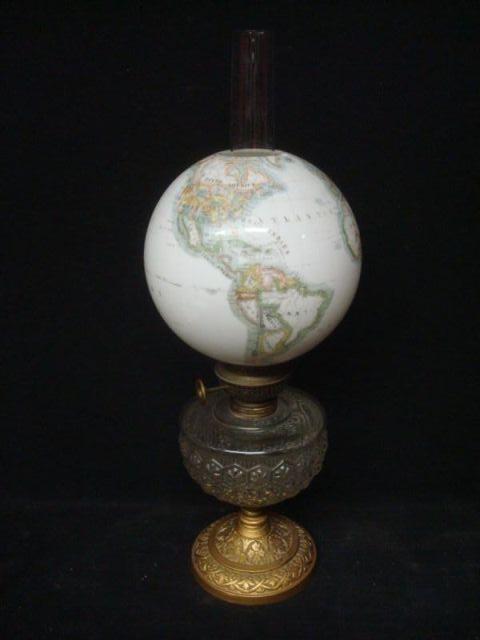 Oil Lamp with Atlas Glass Globe. From