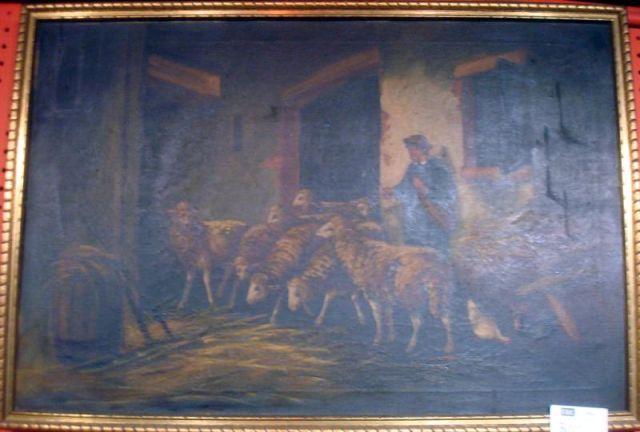 Oil on Canvas of Sheep and Shepherd  bdd10