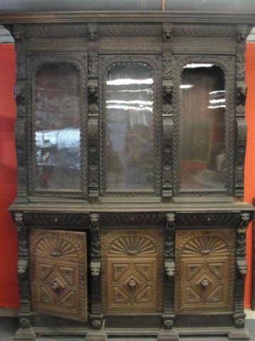 Highly Carved 19th Cent Oak Bookcase bdd71