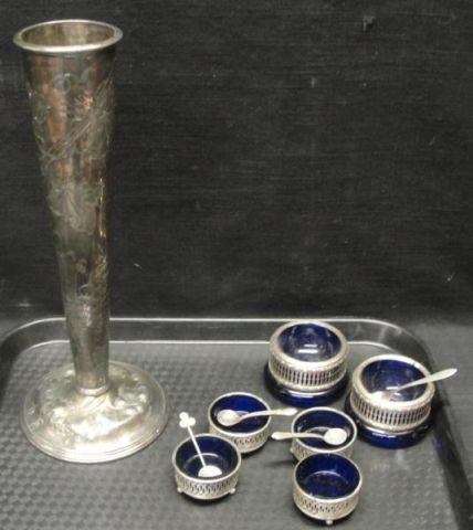 Silver Bud Vase and Salts. From a Mamaroneck