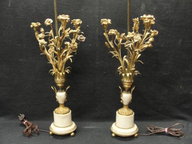 Pair of Marble & Bronze Floral