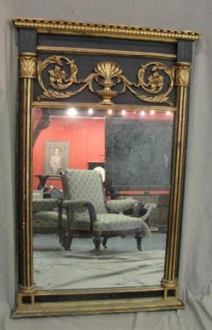 Black and Gilt Trumeau Style Mirror.