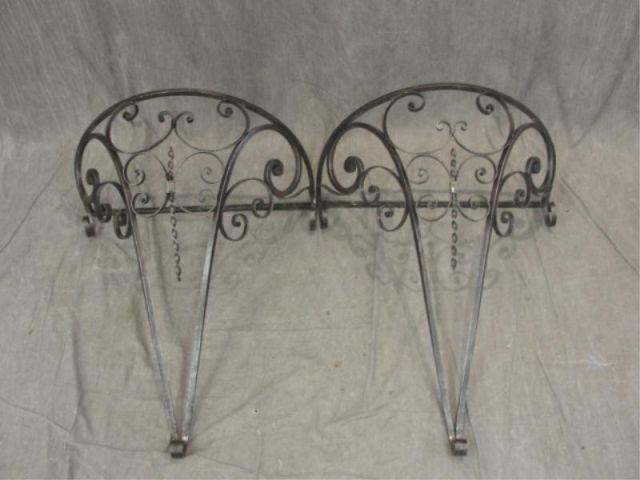 Pair of Iron and Marbletop Demilune bde00