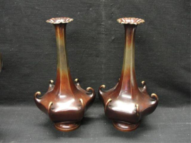 Pair of Bronze Asian Fluted Vases  bde08