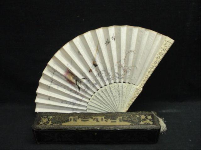 Asian Ivory Fan in Lacquer Decorated bde0d