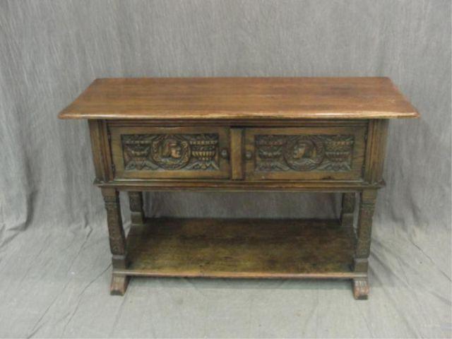 Carved Oak Tudor Style 2 Door Server.