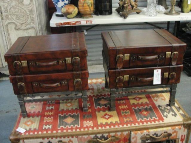 Pair of 2 Drawer Leather Suitcase bde39