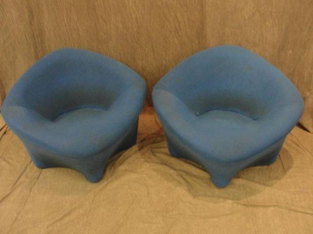 Pair of Blue Upholstered Biomorphic bde43