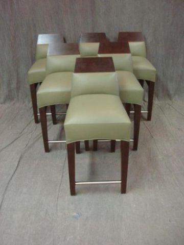6 Green Leather Midcentury Stools  bde50