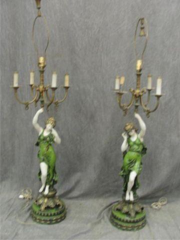 Pair of Green Metal Patinated Figural