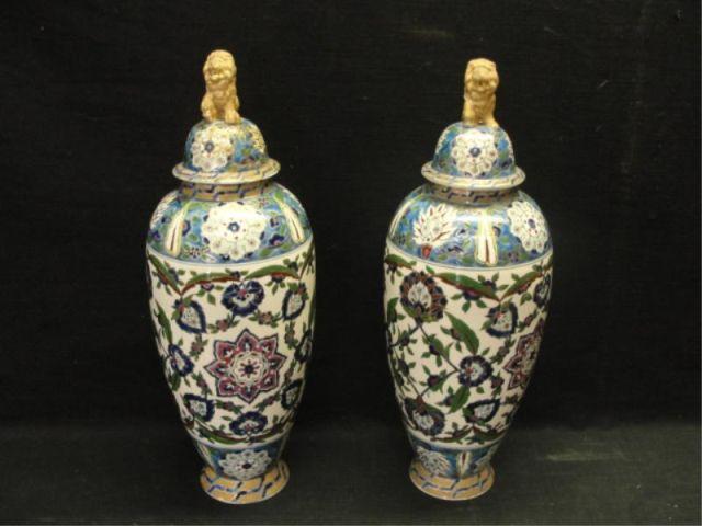 Fischer Pair of Czech Lidded Urns  bde80