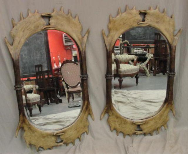 Pair of Faux Antler Beveled Mirrors  bde91