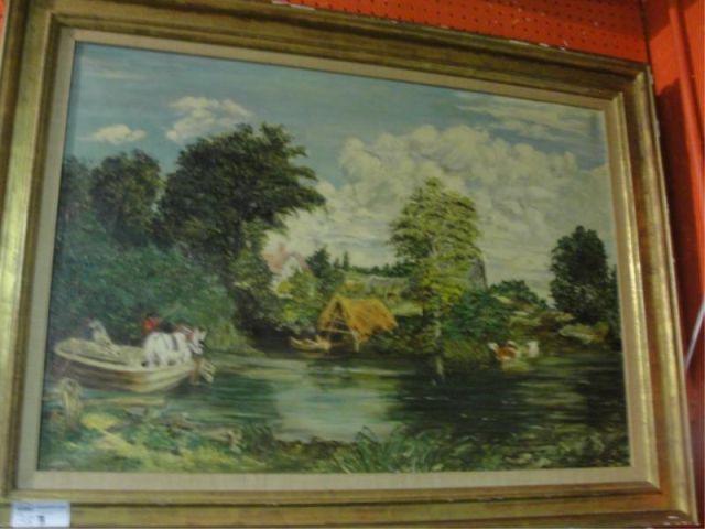 Oil on Canvas of River Scene.