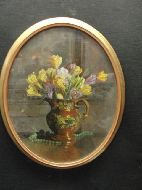 Oval Oil Painting of Floral Still bdebd