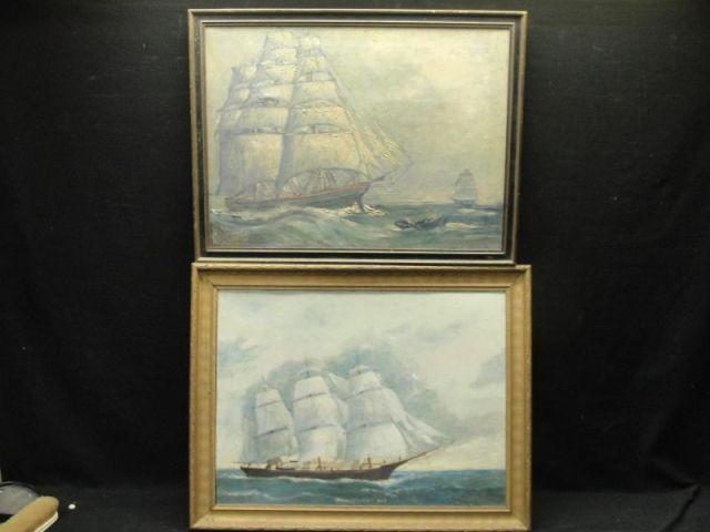 2 Oils Of Boats, 1 On Board 1 On