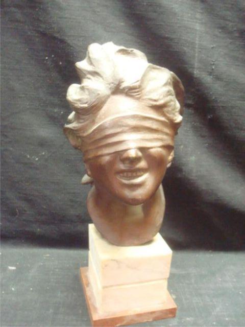 Unsigned Bronze Bust Blindfolded bdb46
