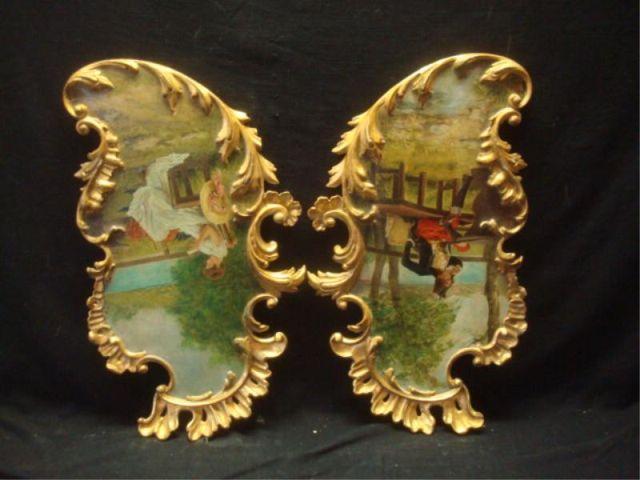 2 Oils on Ornate Carved Wood Panels bdb6a